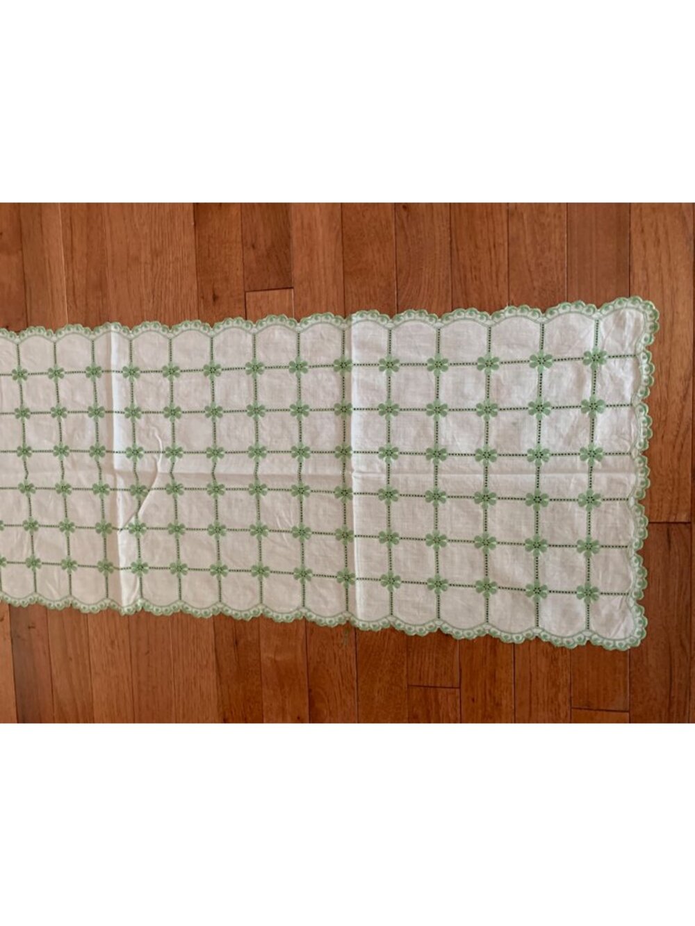 Handmade Floral Lace Table Runner 47" x 14" White & Green Fancy Yet Lazy Table S